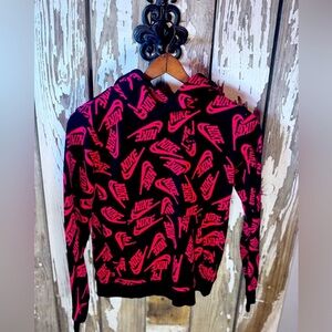 Nike Black and Red Logo Hoodie Boys Size Medium